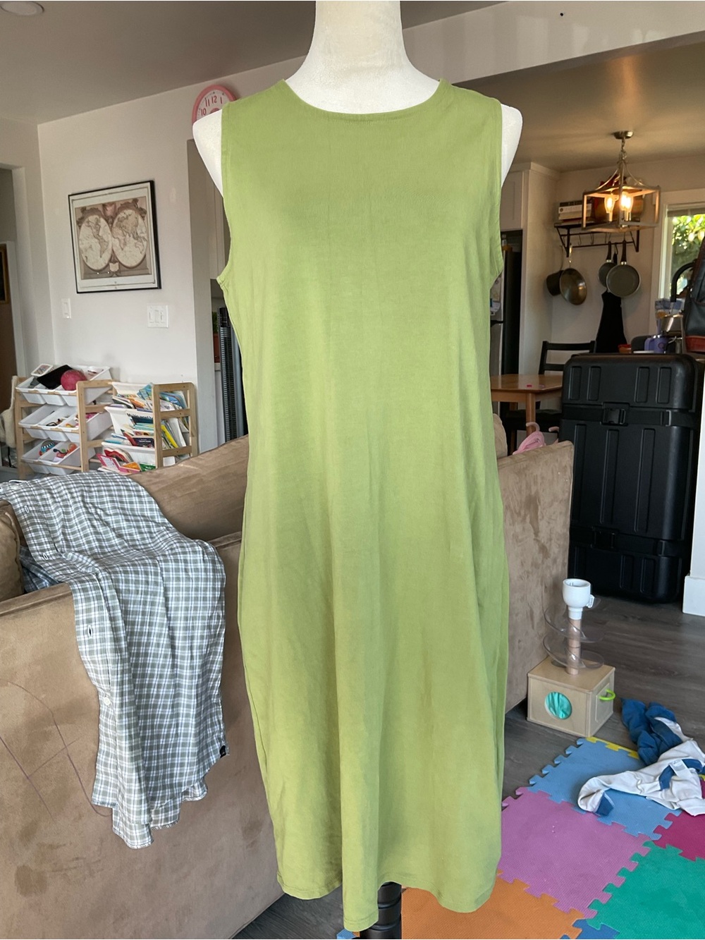 🍏Eileen Fisher Organic Cotton Sage Green Sleeveless Knit Midi Dress Size Med